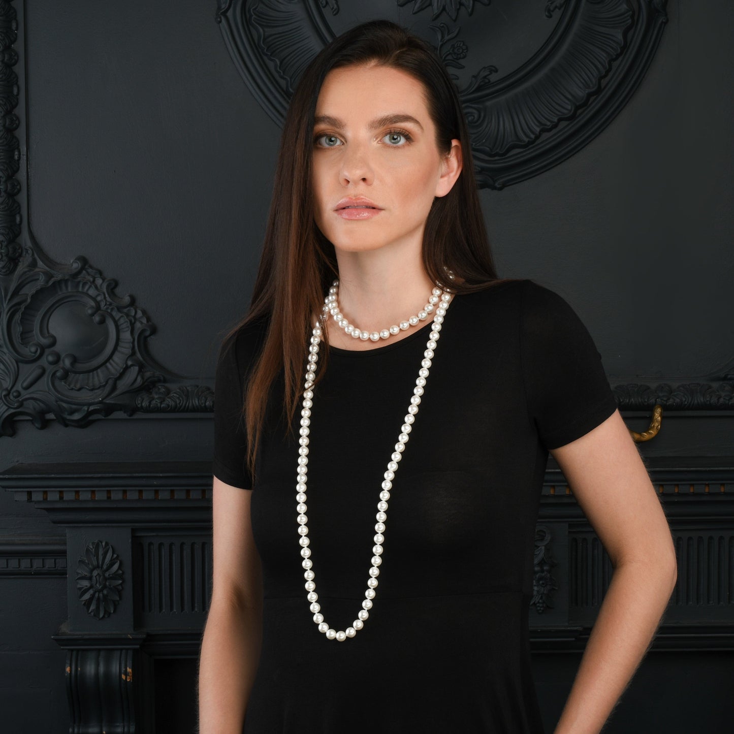 55-inch Extra Long Stylish Pearl Necklace for Women with White Shell Pearls