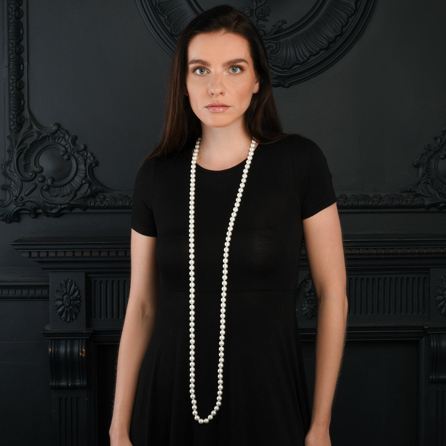 55-inch Extra Long Stylish Pearl Necklace for Women with White Shell Pearls