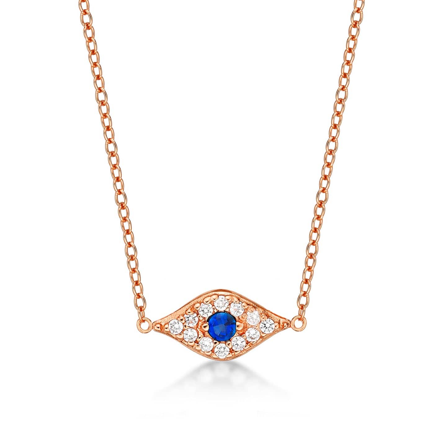 Rose Gold Plated 925 Sterling Silver Evil Eye Pendant Necklace For Women