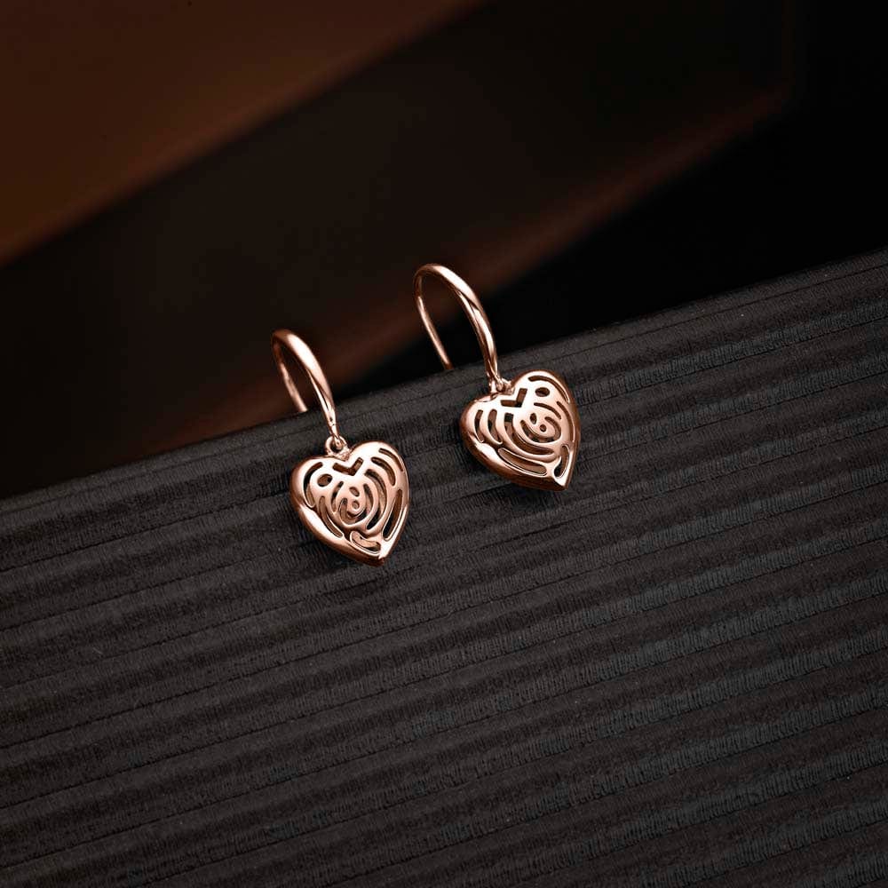 Rose Gold Plated 925 Saterling Silver Heart Drop Earrings for Women