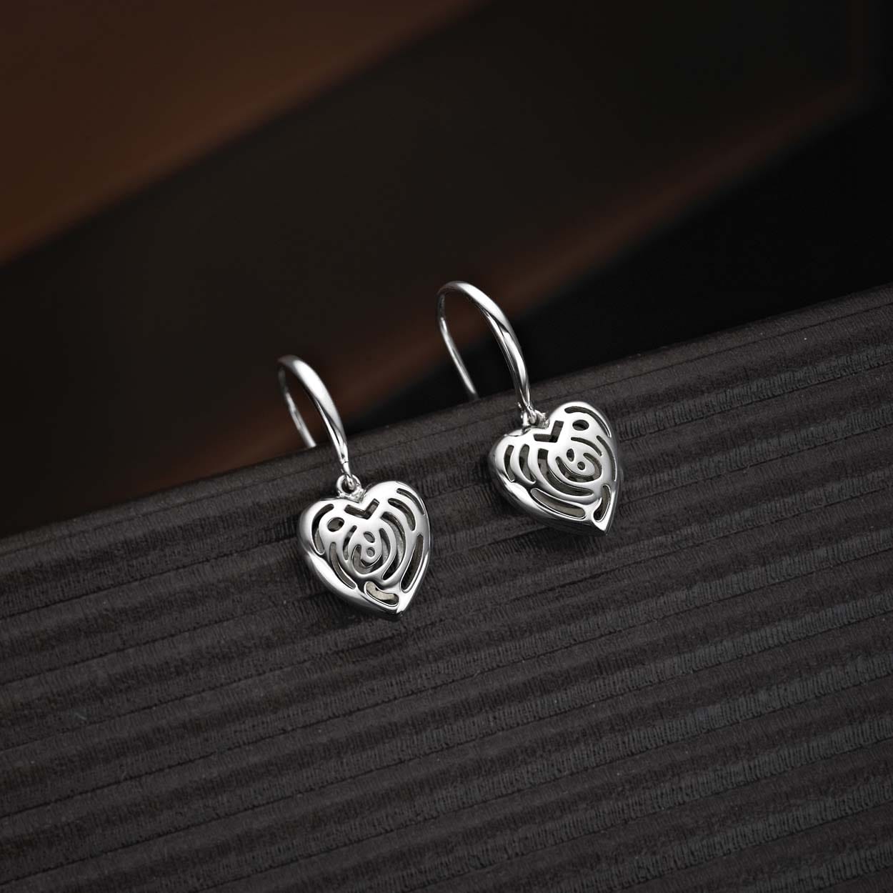 925 Saterling Silver Heart Drop Earrings for Women