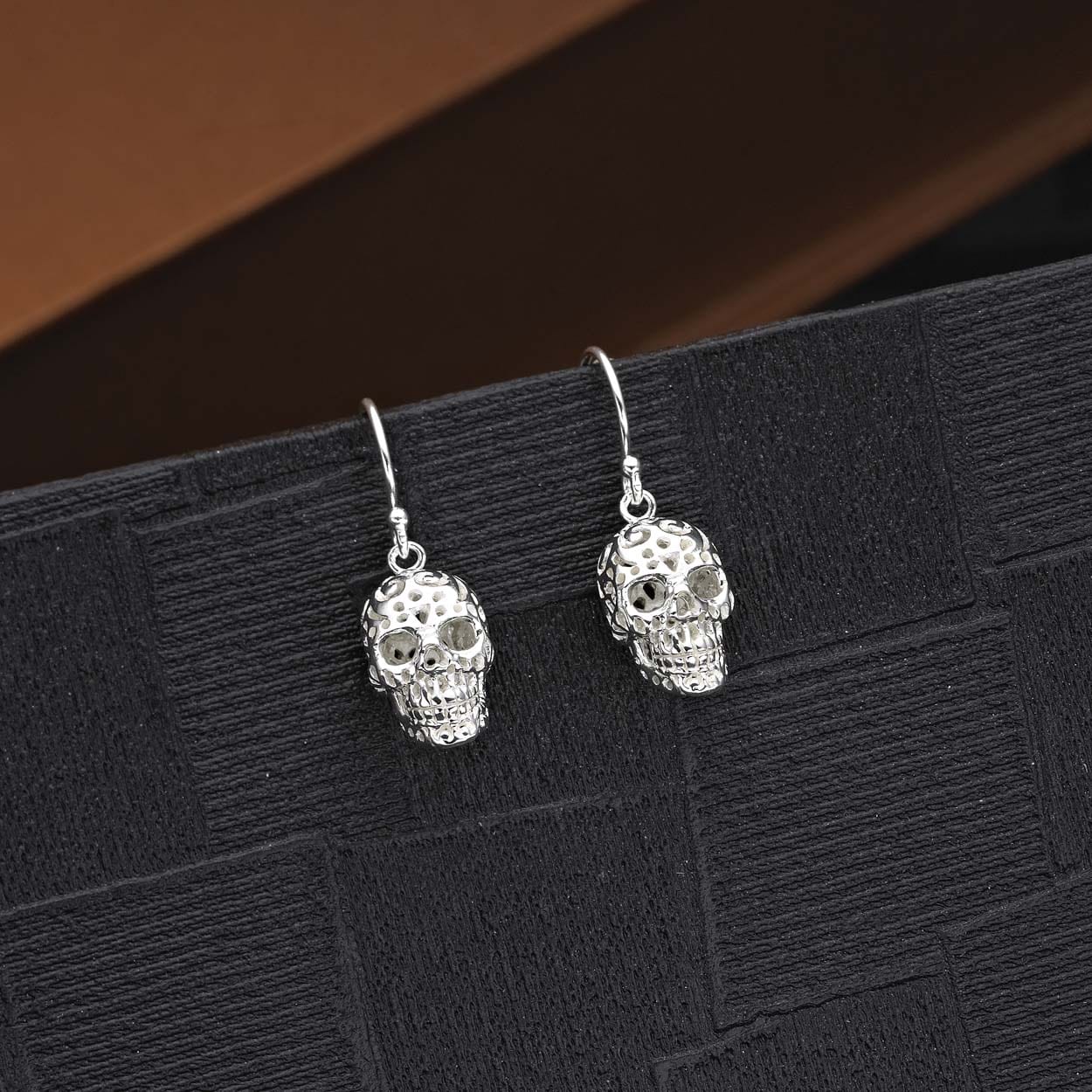 925 Sterling Silver Gothic Skull Earrings For Women
