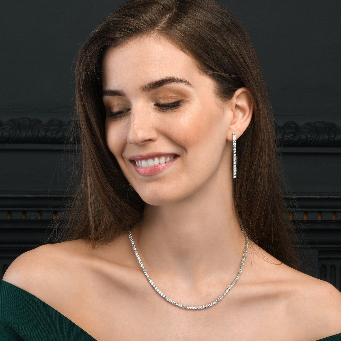 925 Sterling Silver Long Drop Earrings with 3mm Cubic Zirconia Stones