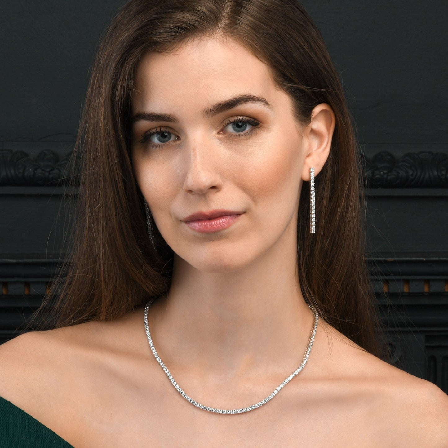 925 Sterling Silver Long Drop Earrings with 3mm Cubic Zirconia Stones