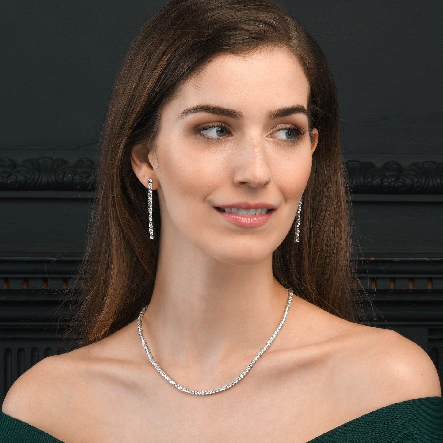 925 Sterling Silver Long Drop Earrings with 3mm Cubic Zirconia Stones