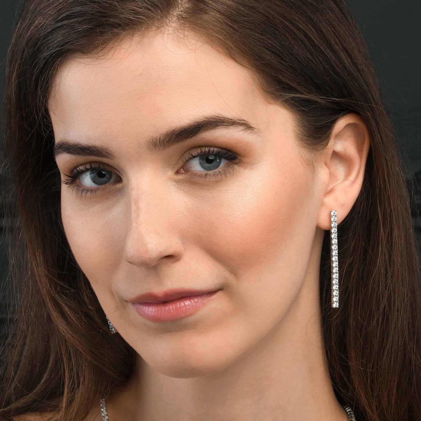 925 Sterling Silver Long Drop Earrings with 3mm Cubic Zirconia Stones