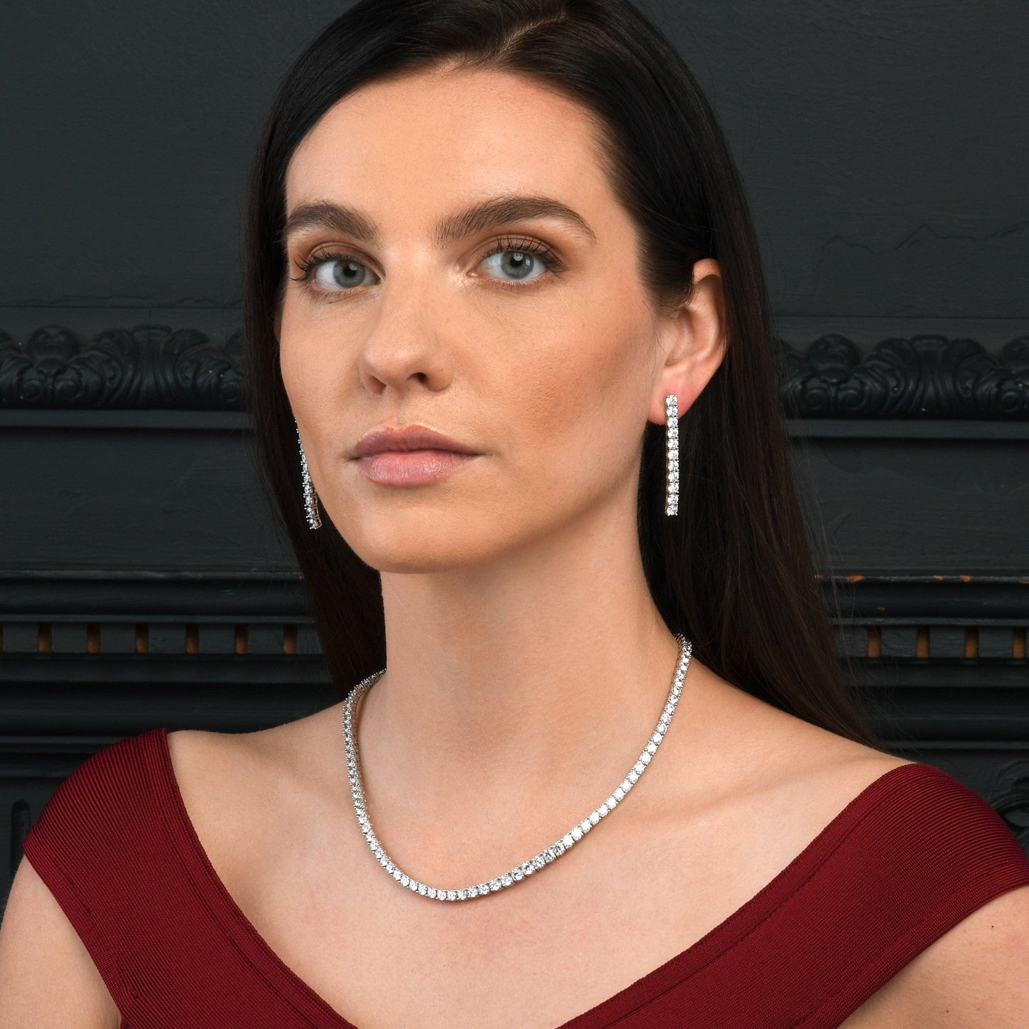 925 Sterling Silver Long Drop Earrings with 4mm Cubic Zirconia Stones