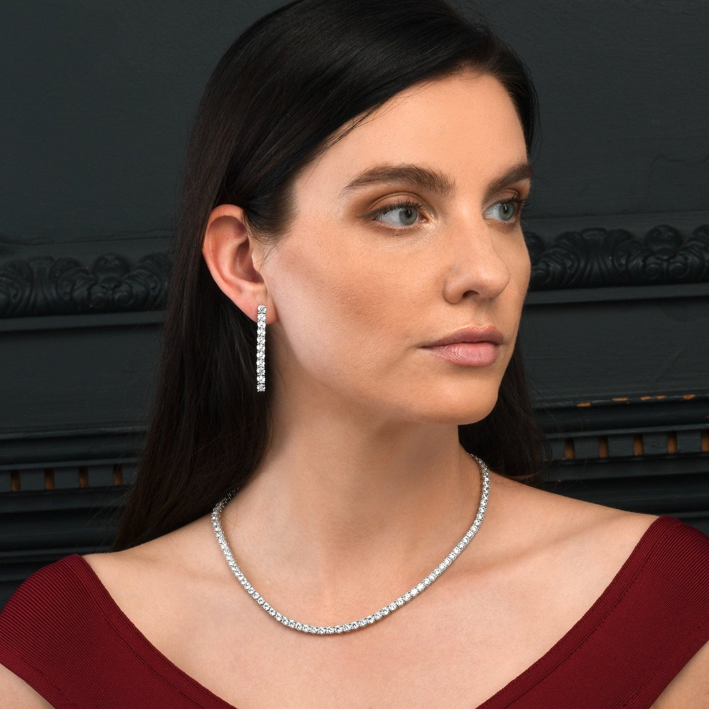 925 Sterling Silver Long Drop Earrings with 4mm Cubic Zirconia Stones