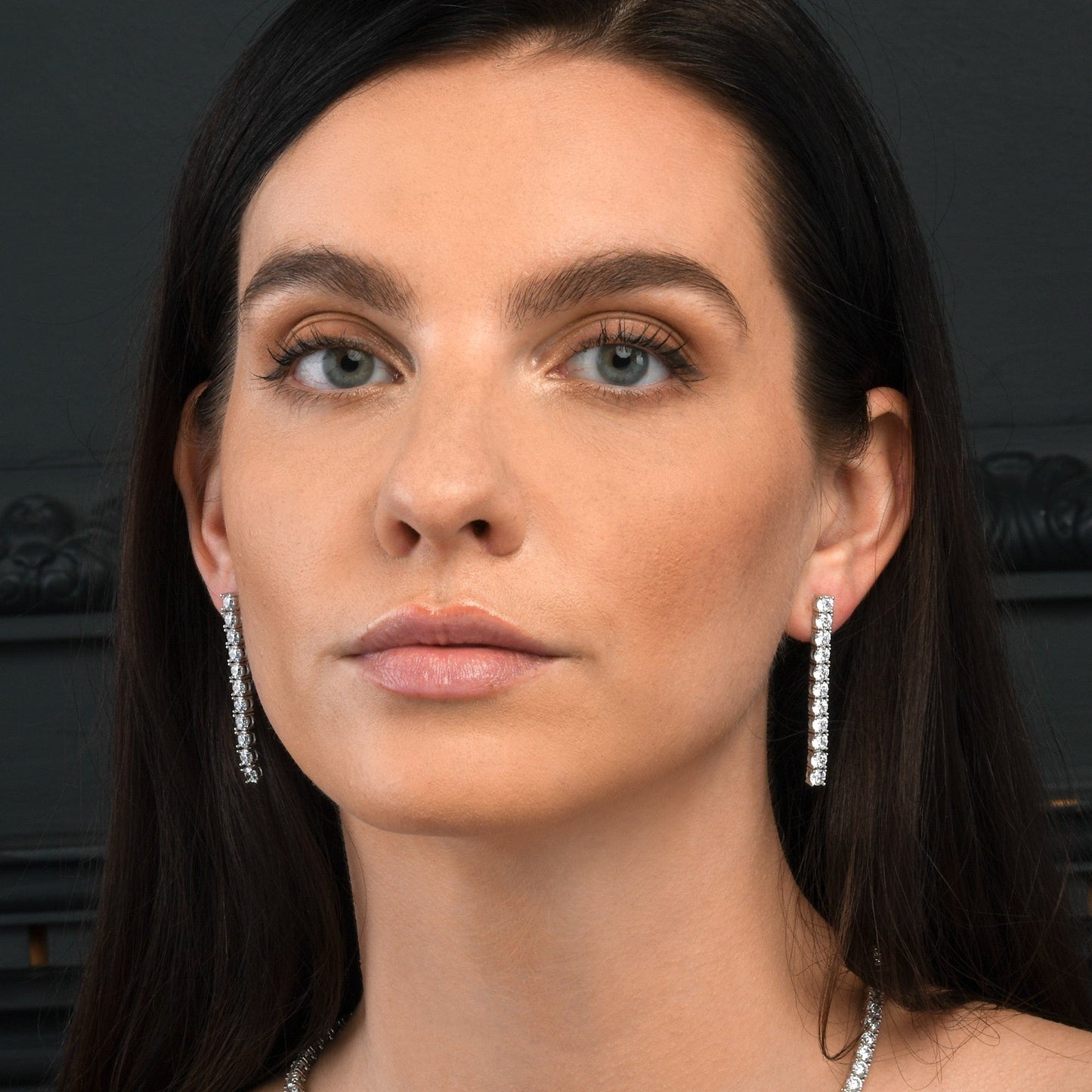 925 Sterling Silver Long Drop Earrings with 4mm Cubic Zirconia Stones