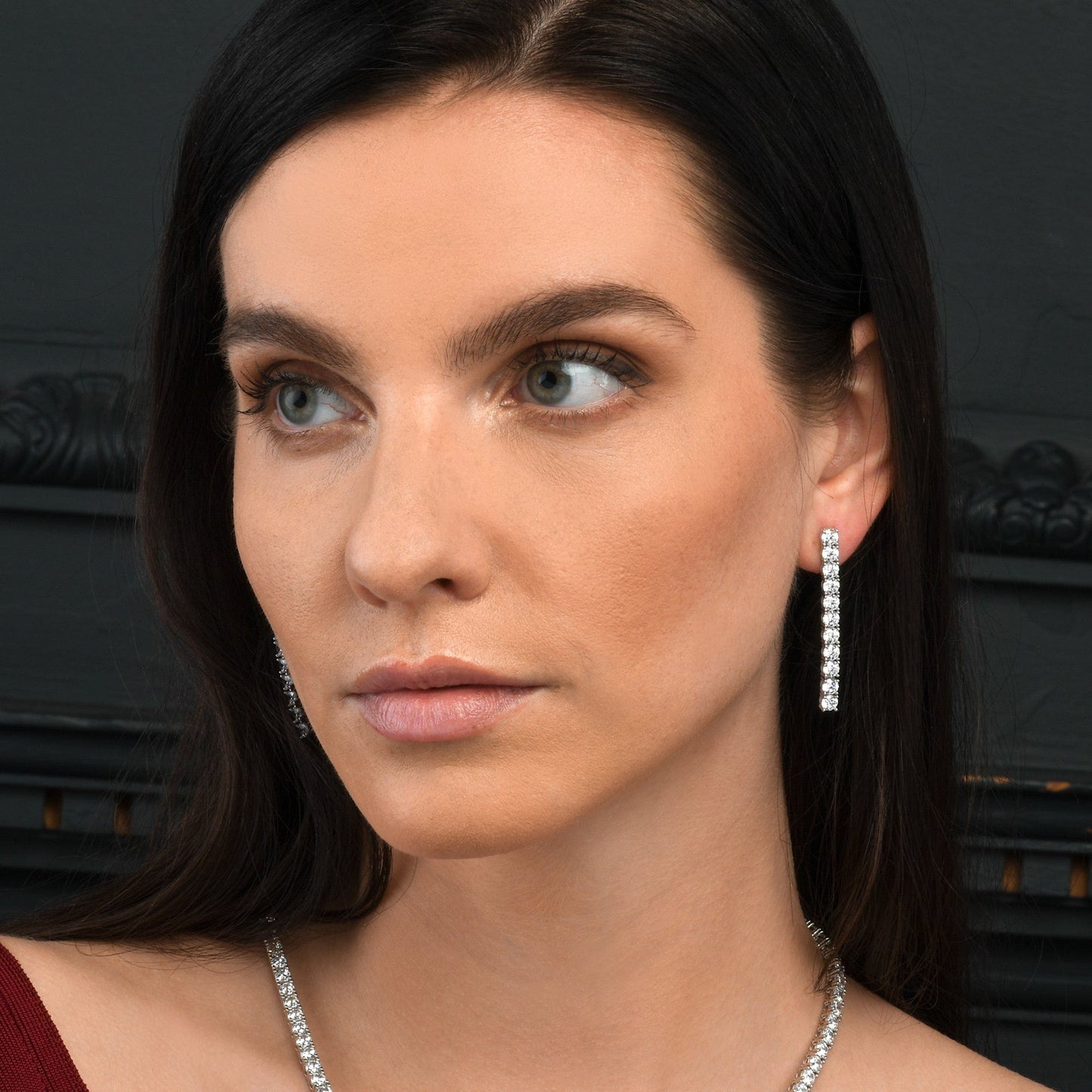 925 Sterling Silver Long Drop Earrings with 4mm Cubic Zirconia Stones