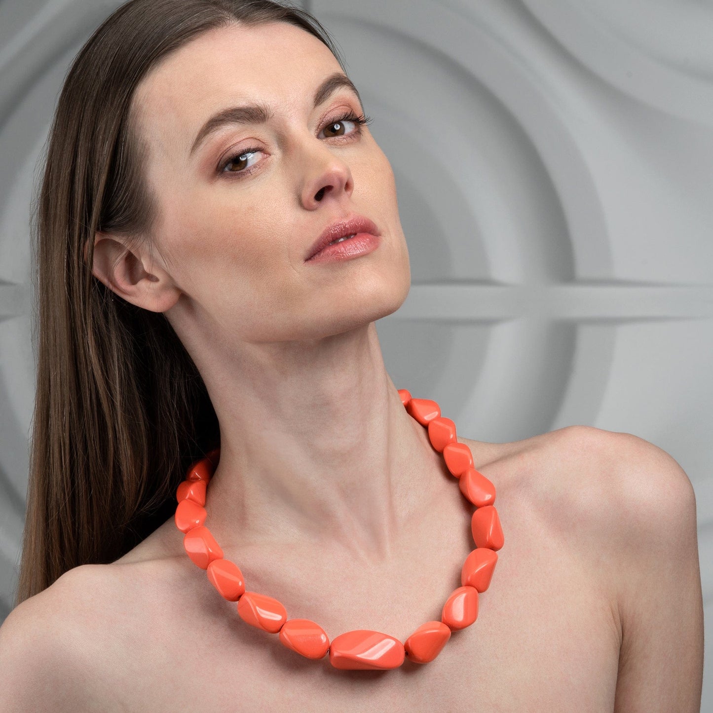 Twisted Coral Orange Chunky Statement Necklace for Women