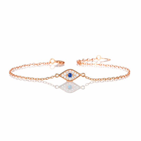 Rose Gold Plated 925 Sterling Silver Evil Eye Bracelet For Women