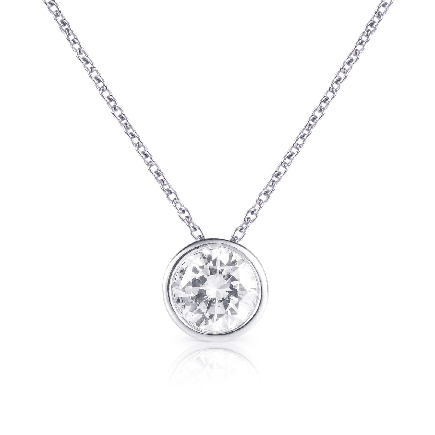 925 Sterling Silver Solitaire Bezel Set Pendant Necklace for Women