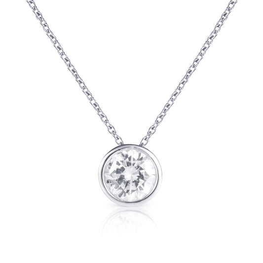 925 Sterling Silver Solitaire Bezel Set Pendant Necklace for Women