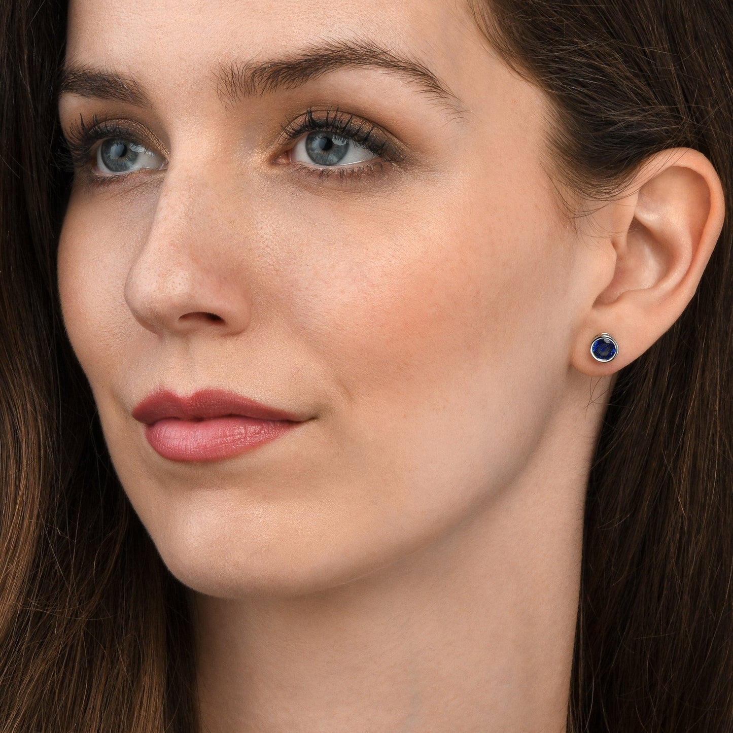 925 Sterling Silver Dark Blue Solitaire Bezel Set Stud Earrings for Women