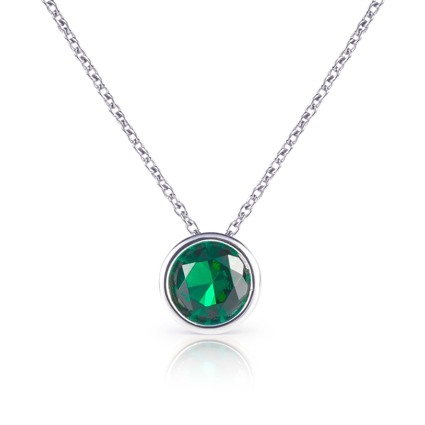 925 Sterling Silver Green Solitaire Bezel Set Pendant Necklace for Women
