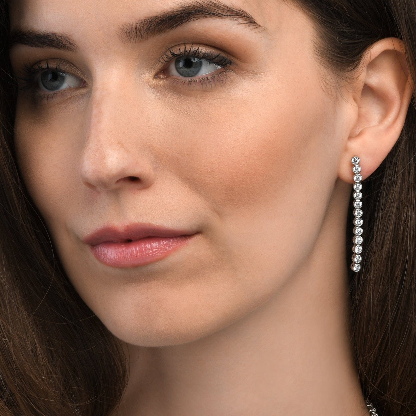 925 Sterling Silver Single Line Earrings with Bezel Set 3mm Cubic Zirconia Stones