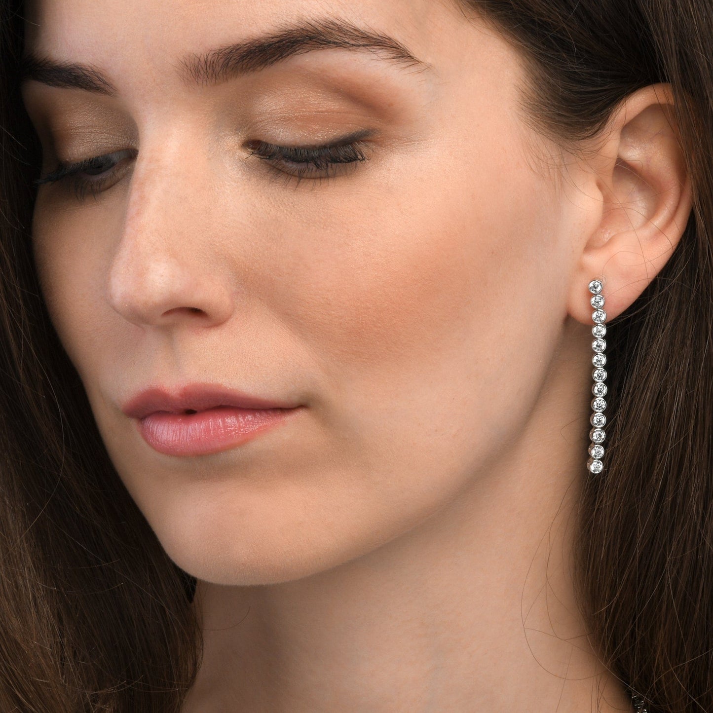 925 Sterling Silver Single Line Earrings with Bezel Set 3mm Cubic Zirconia Stones