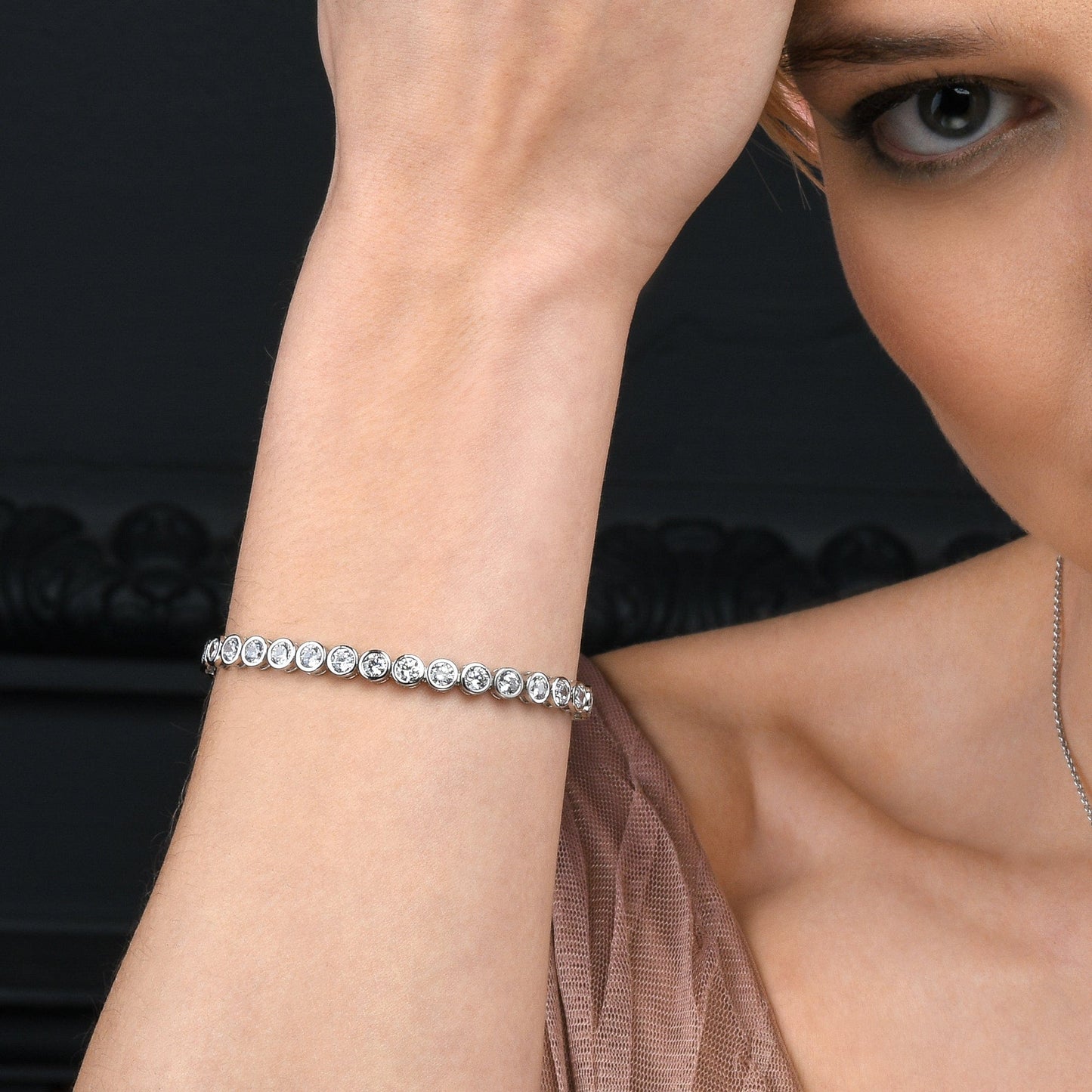 925 Sterling Silver Bezel Set Tennis Bracelet For Women with 4mm Cubic Zirconia