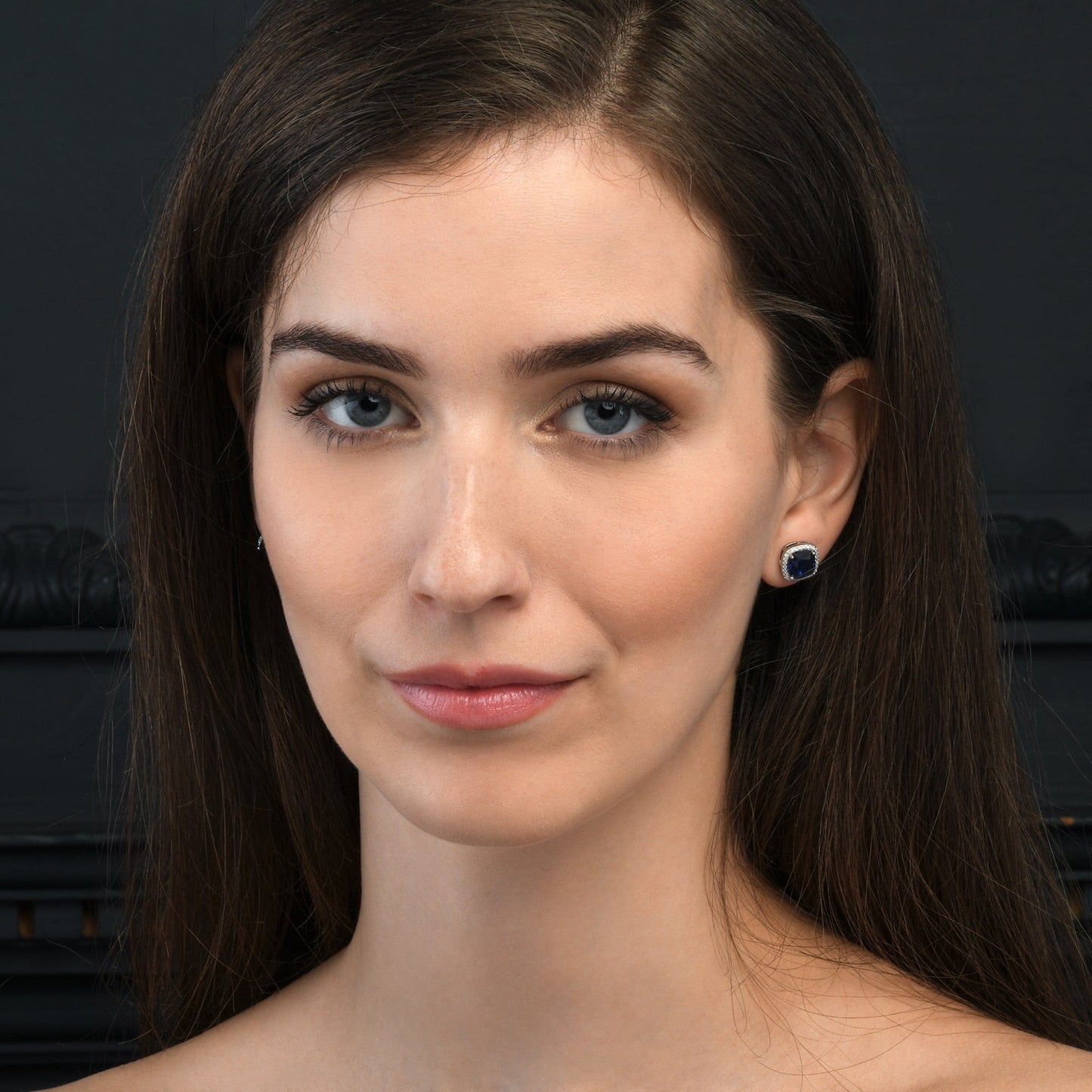 925 Sterling Silver Cushion Shaped Blue Halo Stud Earrings for Women