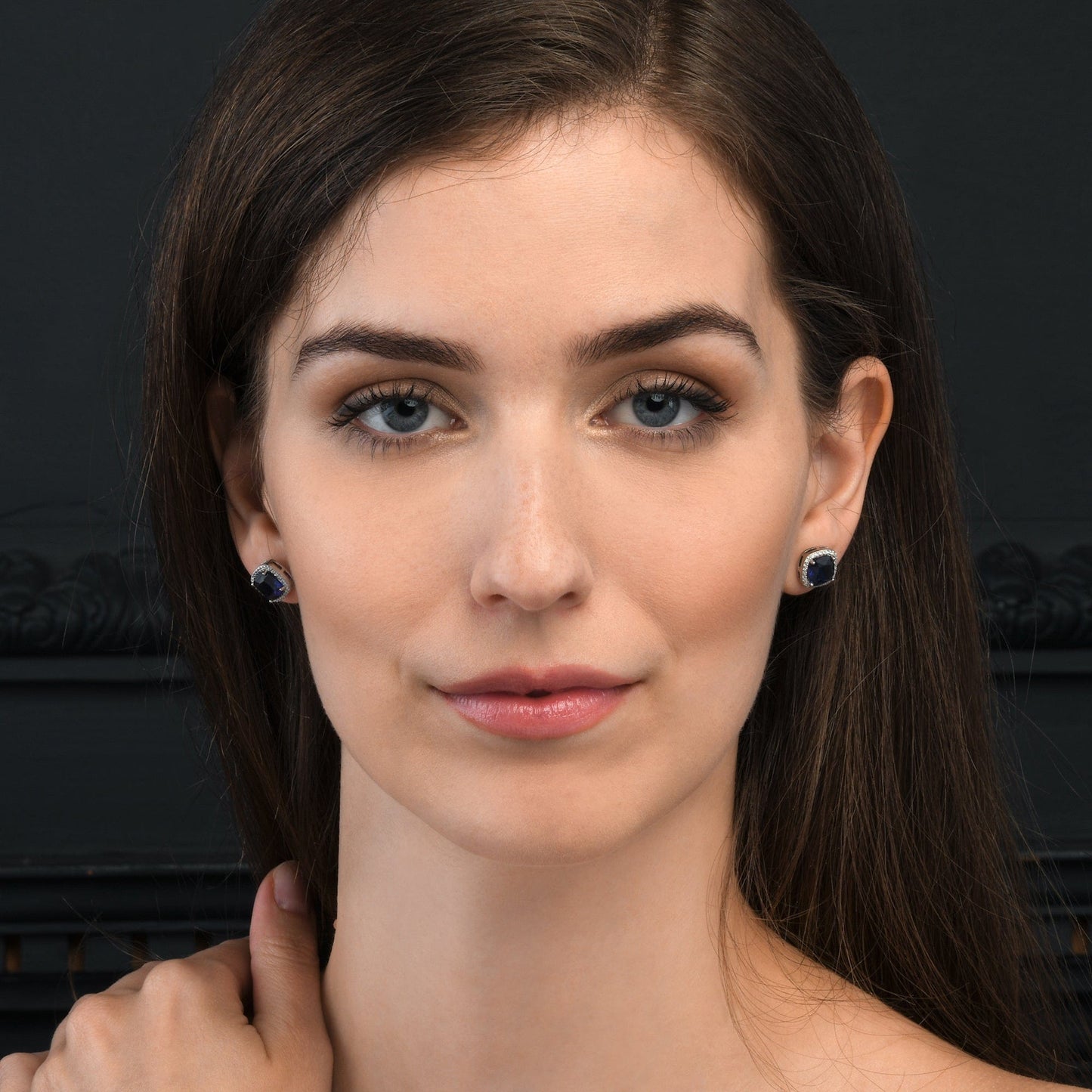 925 Sterling Silver Cushion Shaped Blue Halo Stud Earrings for Women