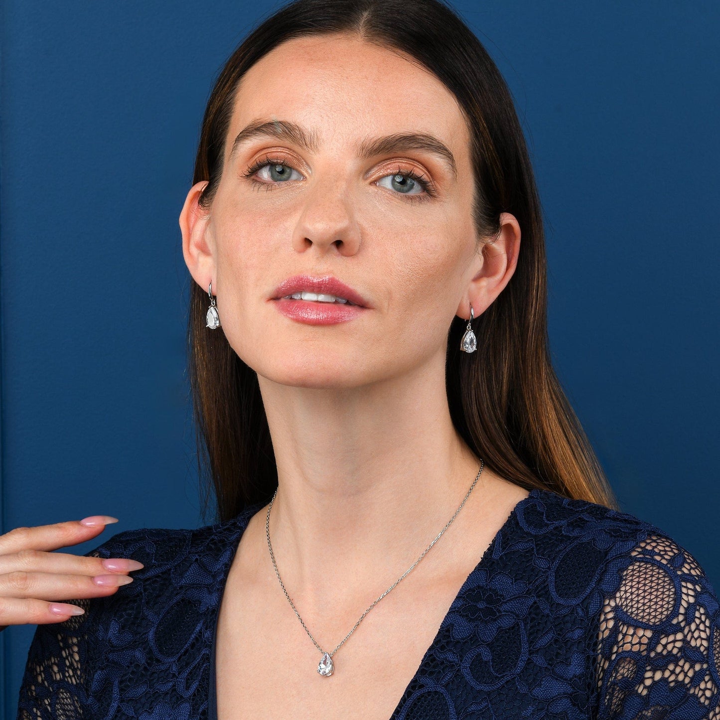 925 Sterling Silver Pear Drop Pendant Necklace For Women