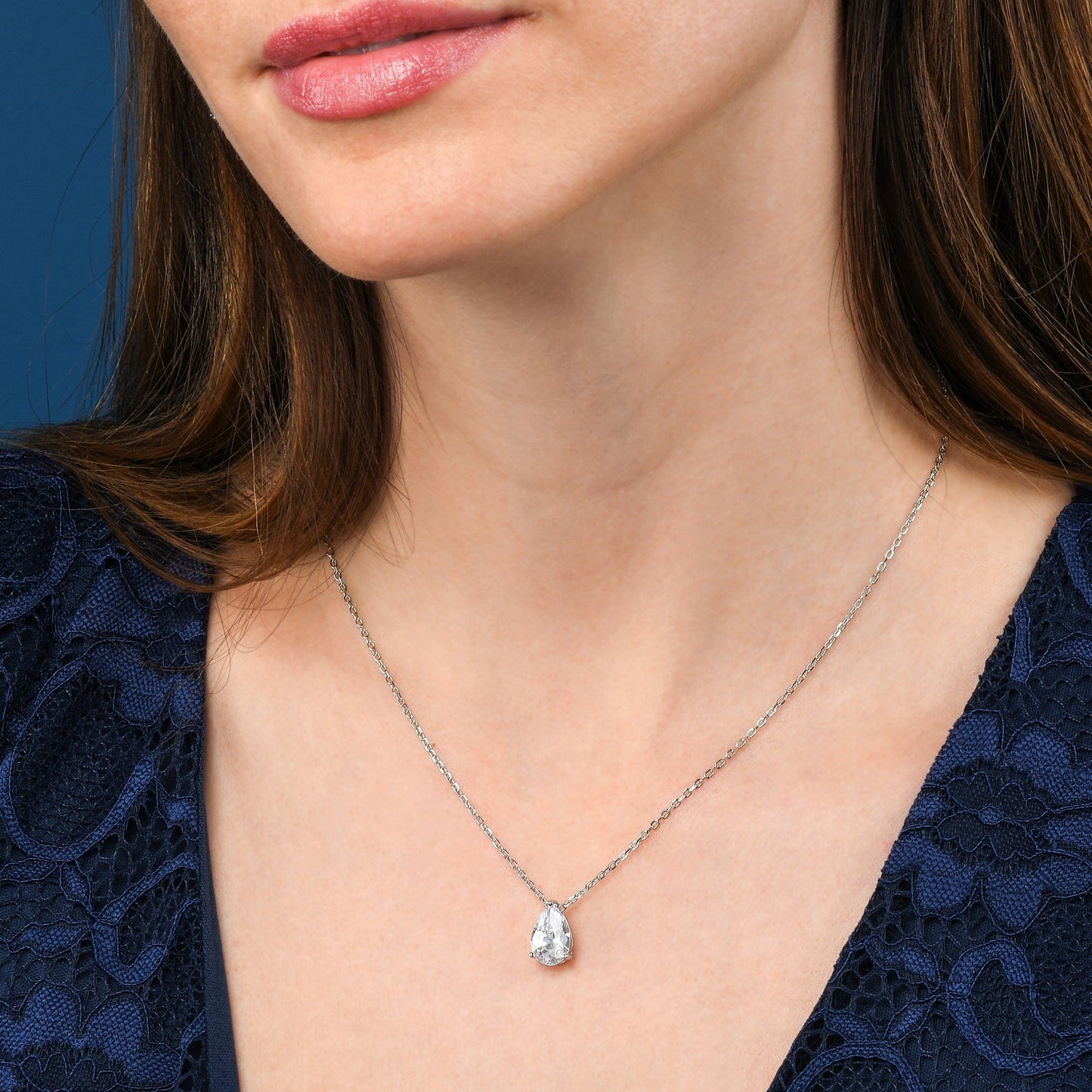 925 Sterling Silver Pear Drop Pendant Necklace For Women