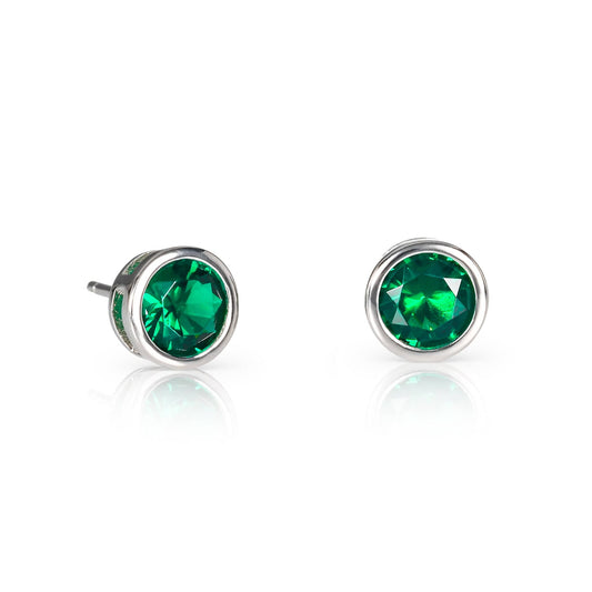 925 Sterling Silver Green Solitaire Bezel Set Stud Earrings for Women