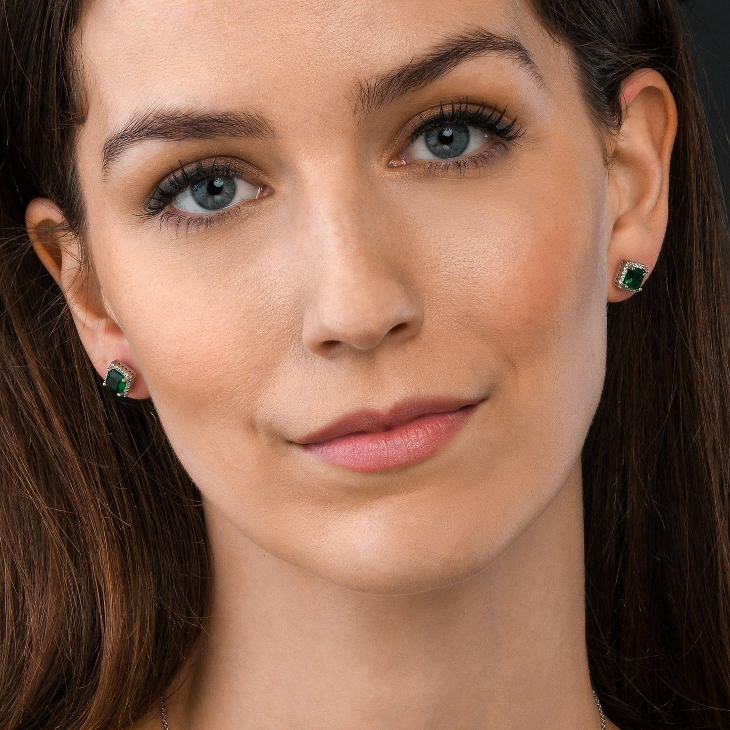 925 Sterling Silver Square Shaped Green Halo Stud Earrings for Women