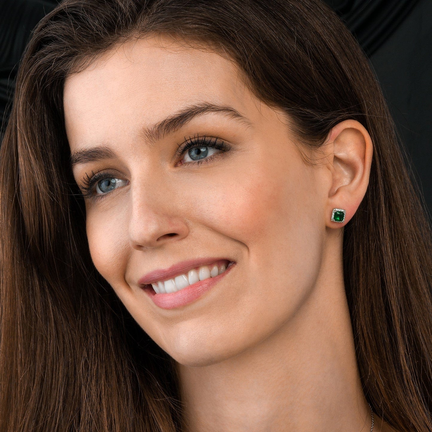 925 Sterling Silver Square Shaped Green Halo Stud Earrings for Women