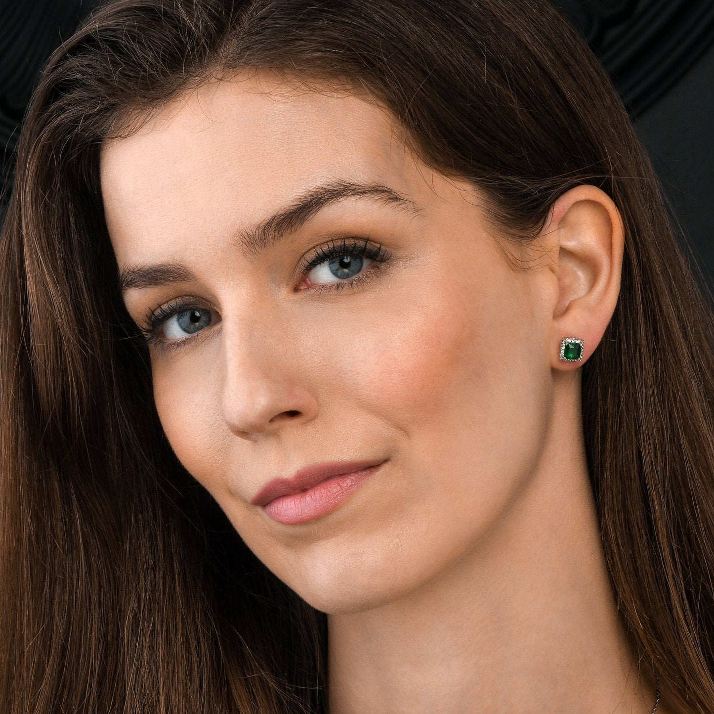 925 Sterling Silver Square Shaped Green Halo Stud Earrings for Women