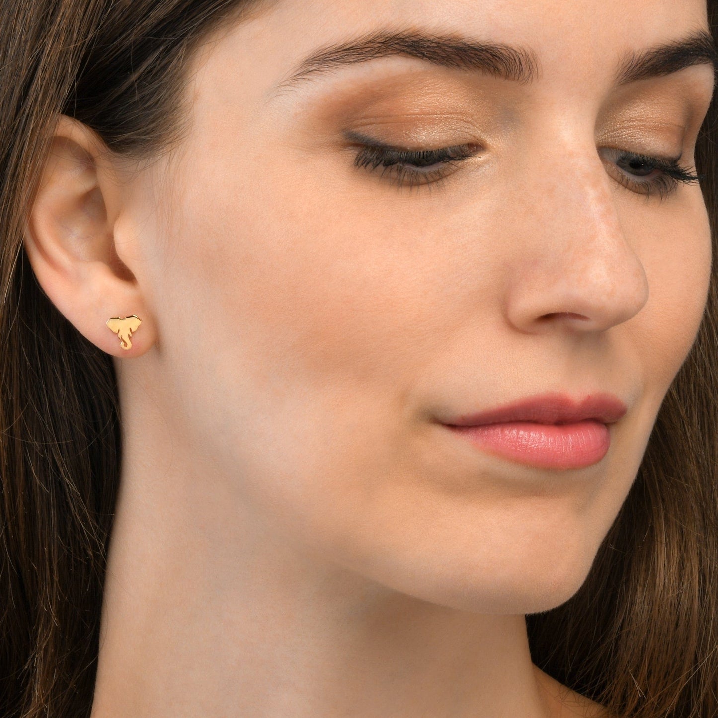 Gold Plated 925 Sterling Silver Small Elephant Head Shaped Studs For Women