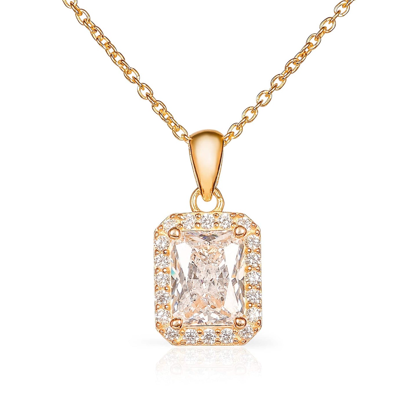 Gold Plated 925 Sterling Silver Rectangle Halo Pendant For Women