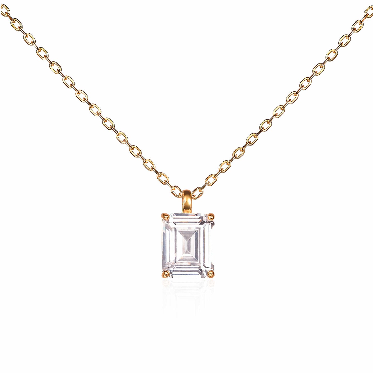 Gold Plated 925 Sterling Silver Rectangle Solitaire Pendant Necklace For Women