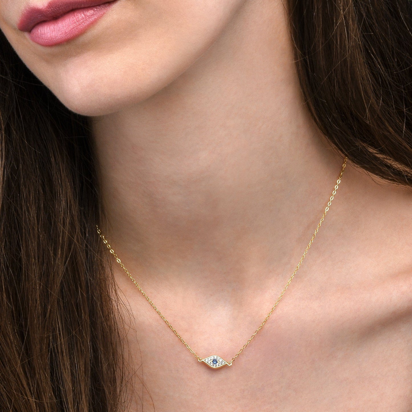Gold Plated 925 Sterling Silver Evil Eye Pendant Necklace For Women