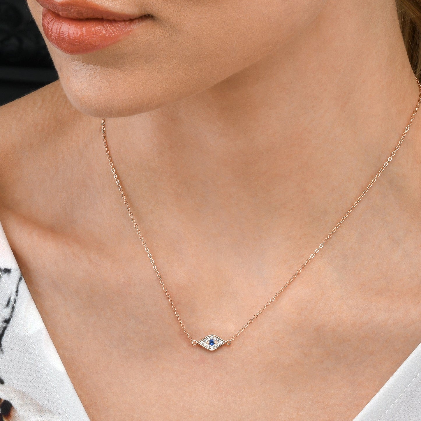 Rose Gold Plated 925 Sterling Silver Evil Eye Pendant Necklace For Women