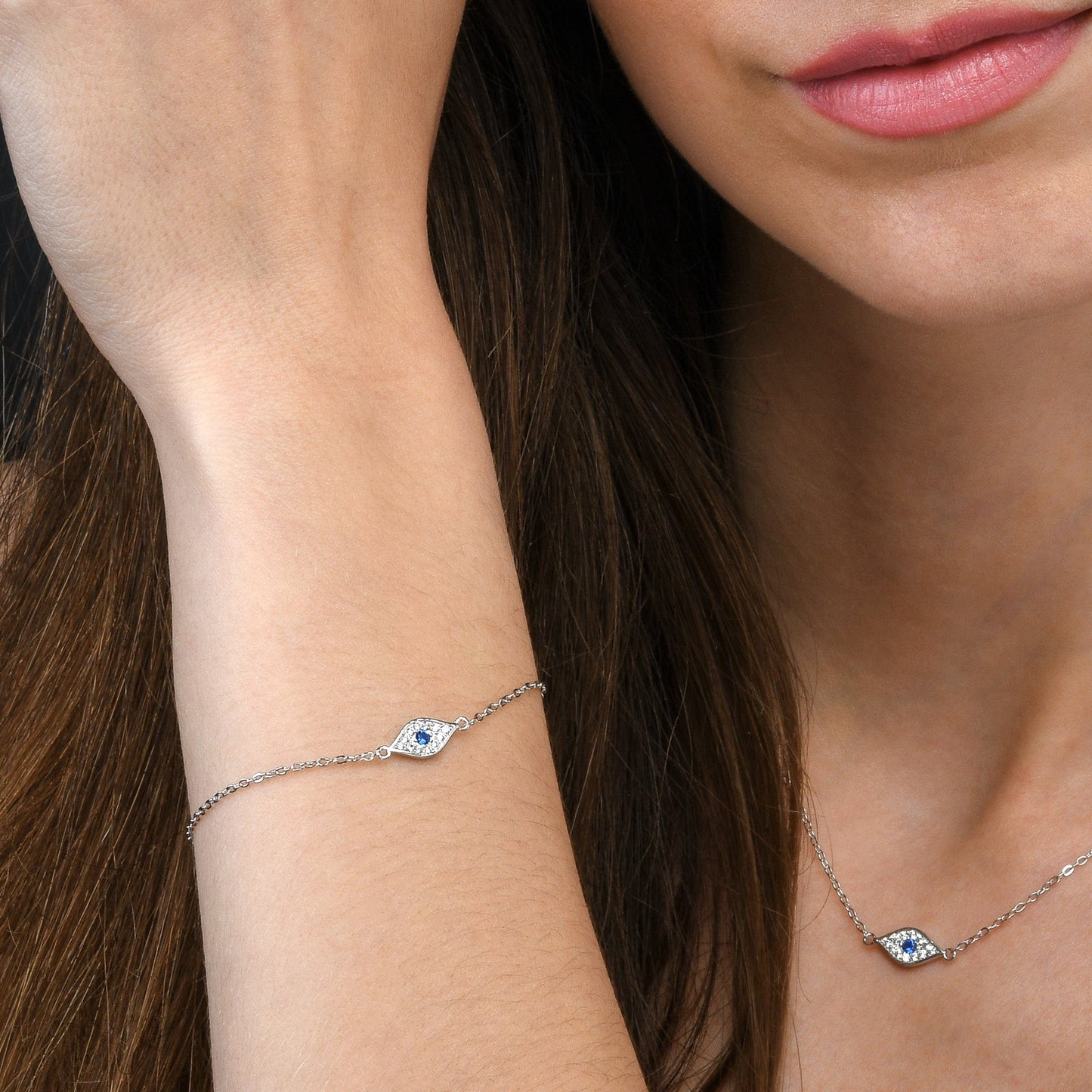 925 Sterling Silver Evil Eye Bracelet with Cubic Zirconia For Women