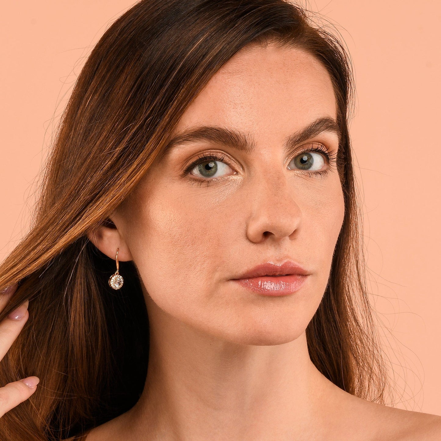 Gold Plated Round Halo Drop Earrings with Clear Cubic Zirconia Stones for women