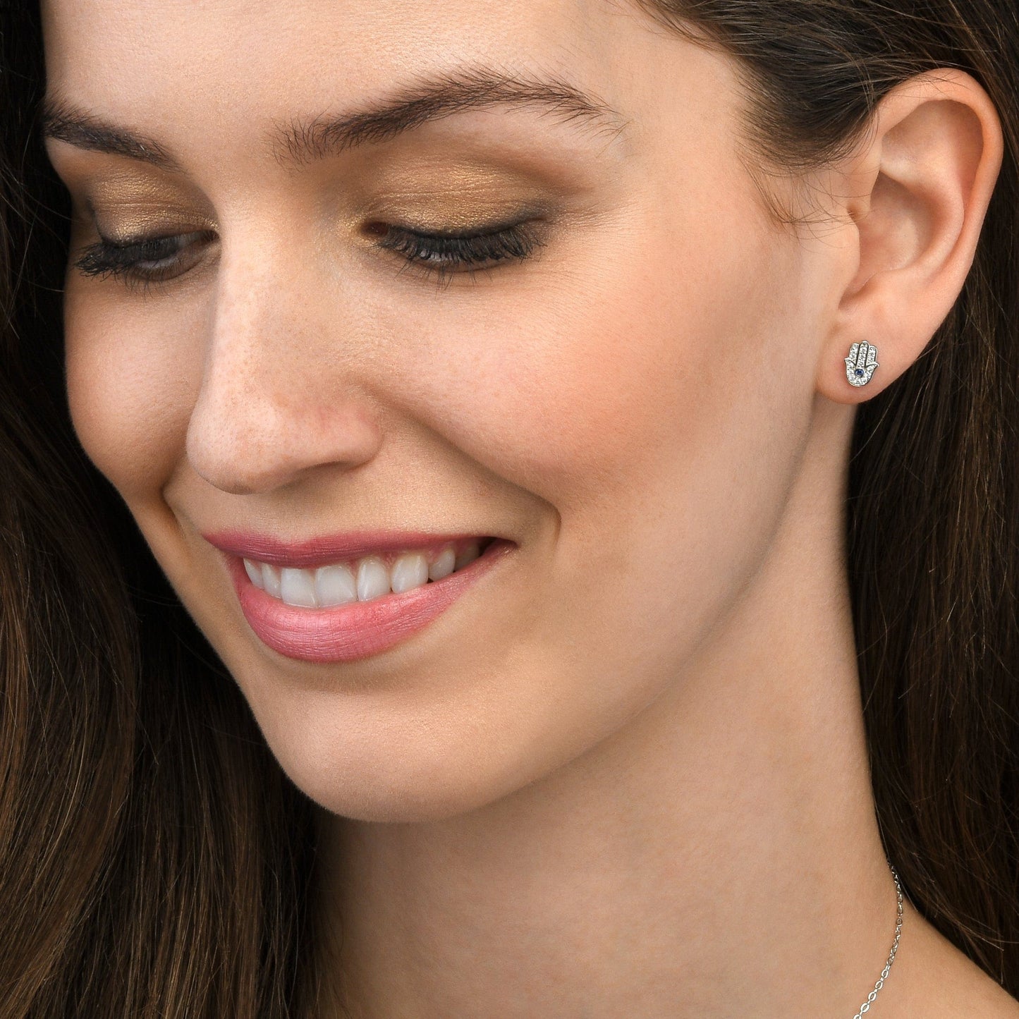 Sterling Silver Hamza Hand Stud Earrings for Women