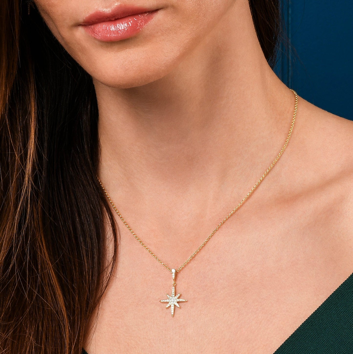 North Star Gold Pendant Necklace with Cubic Zirconia
