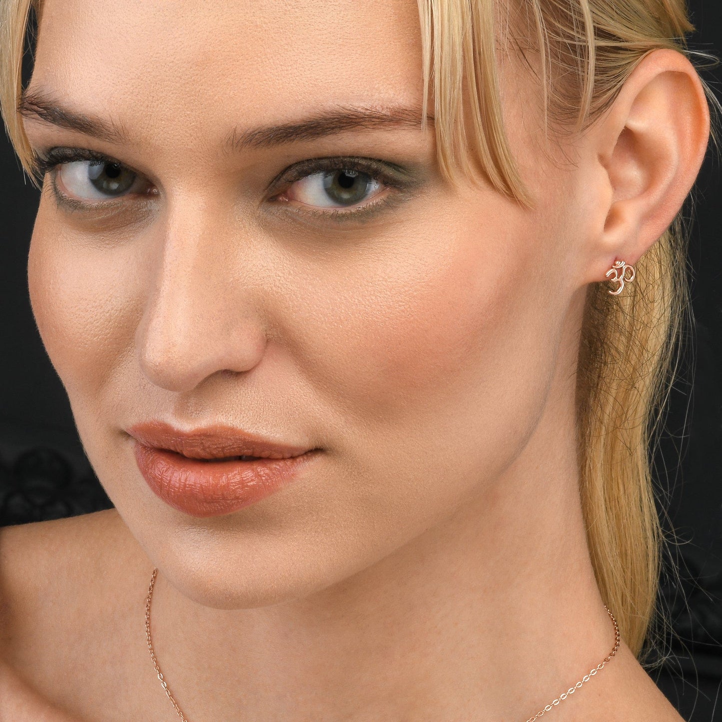 Rose Gold Plated 925 Sterling Silver Divine OM Stud Earrings For Women