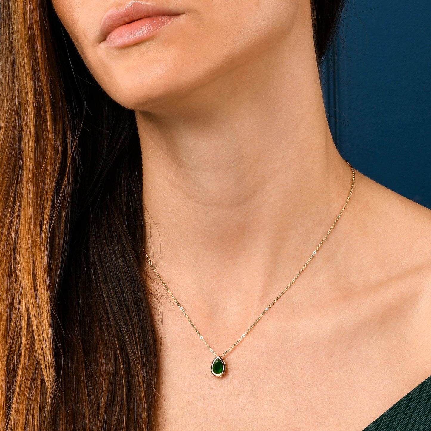 Gold Plated Green Pear Shaped Pendant Necklace with Green Cubic Zirconia Stone for Women