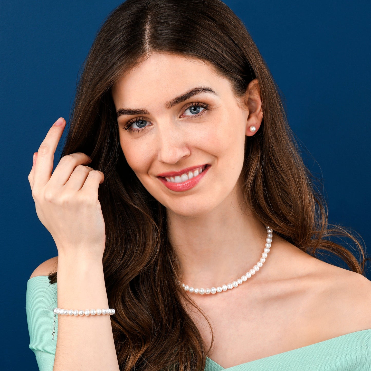 16-inch Long Freshwater Pearl Necklace in 925 Sterling Silver for Women