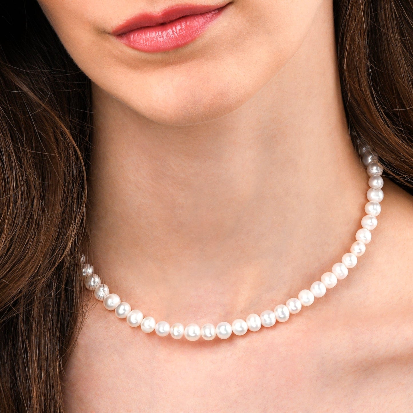 16-inch Long Freshwater Pearl Necklace in 925 Sterling Silver for Women