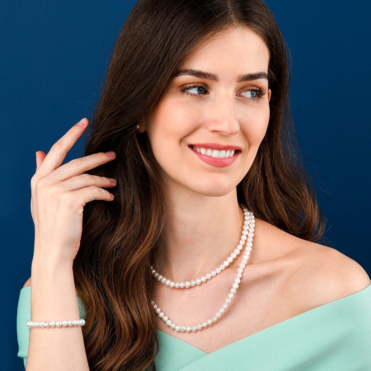 20-inch Long Freshwater Pearl Necklace in 925 Sterling Silver for Women
