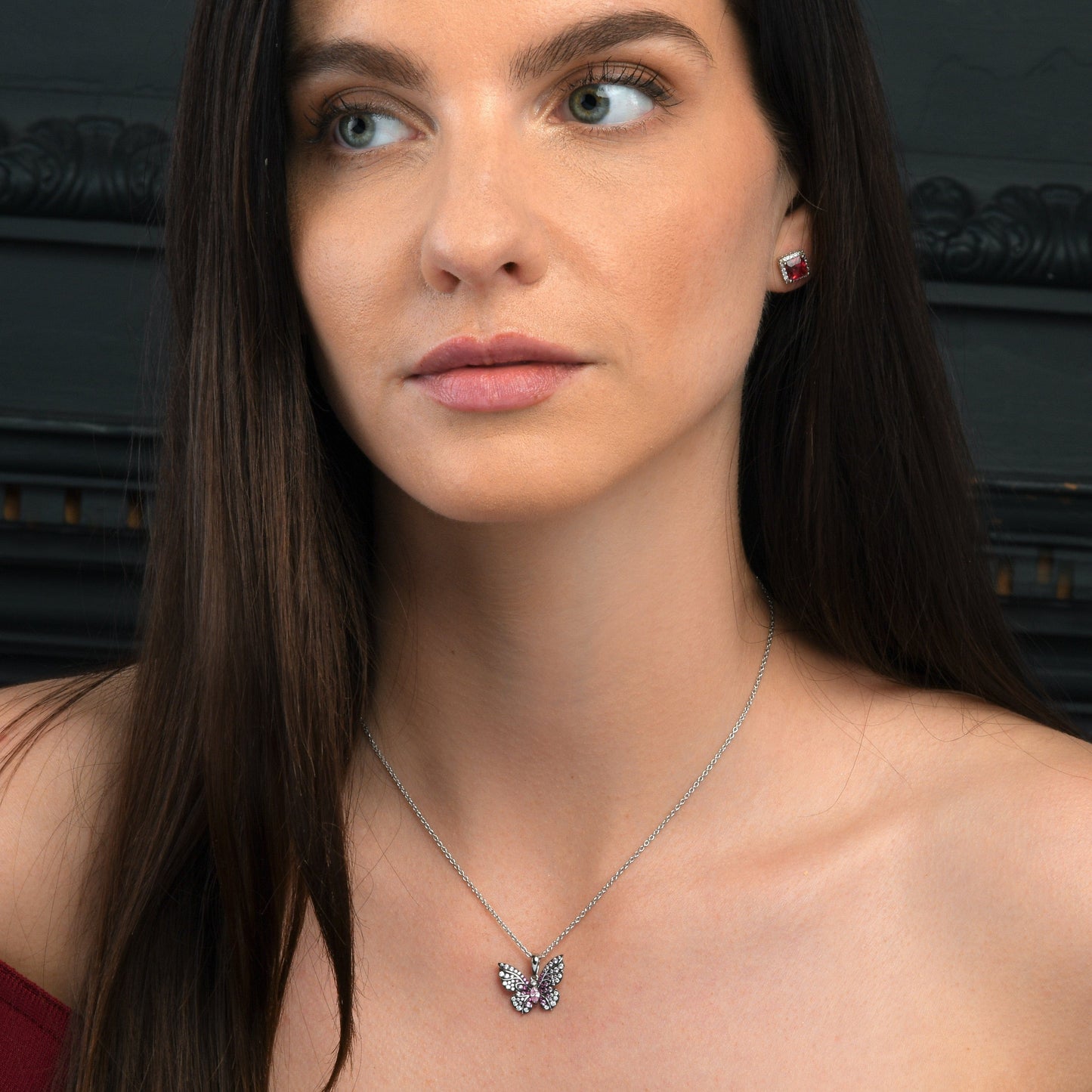 925 Sterling Silver Pink Butterfly Necklace for Women