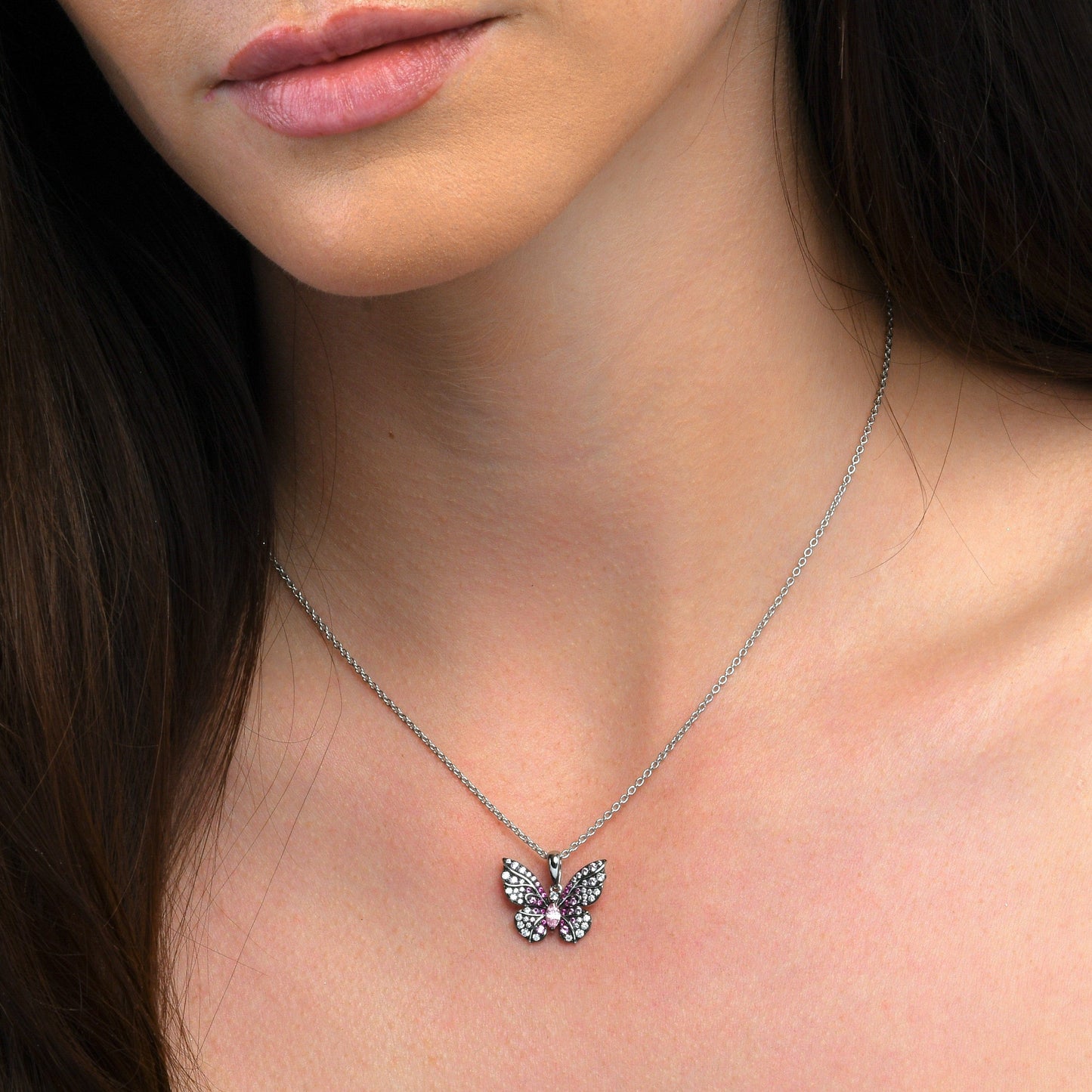 925 Sterling Silver Pink Butterfly Necklace for Women