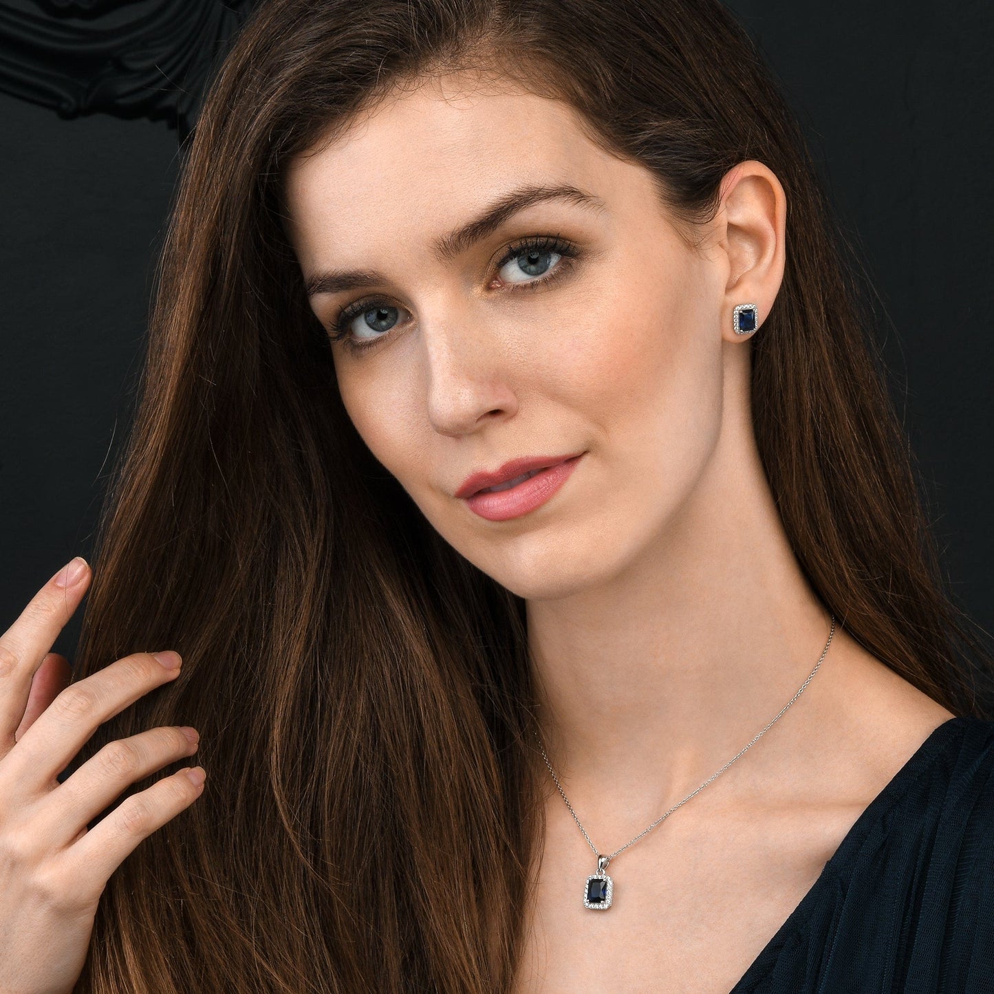 925 Sterling Silver Emerald Cut Blue Halo Stud Earrings For Women