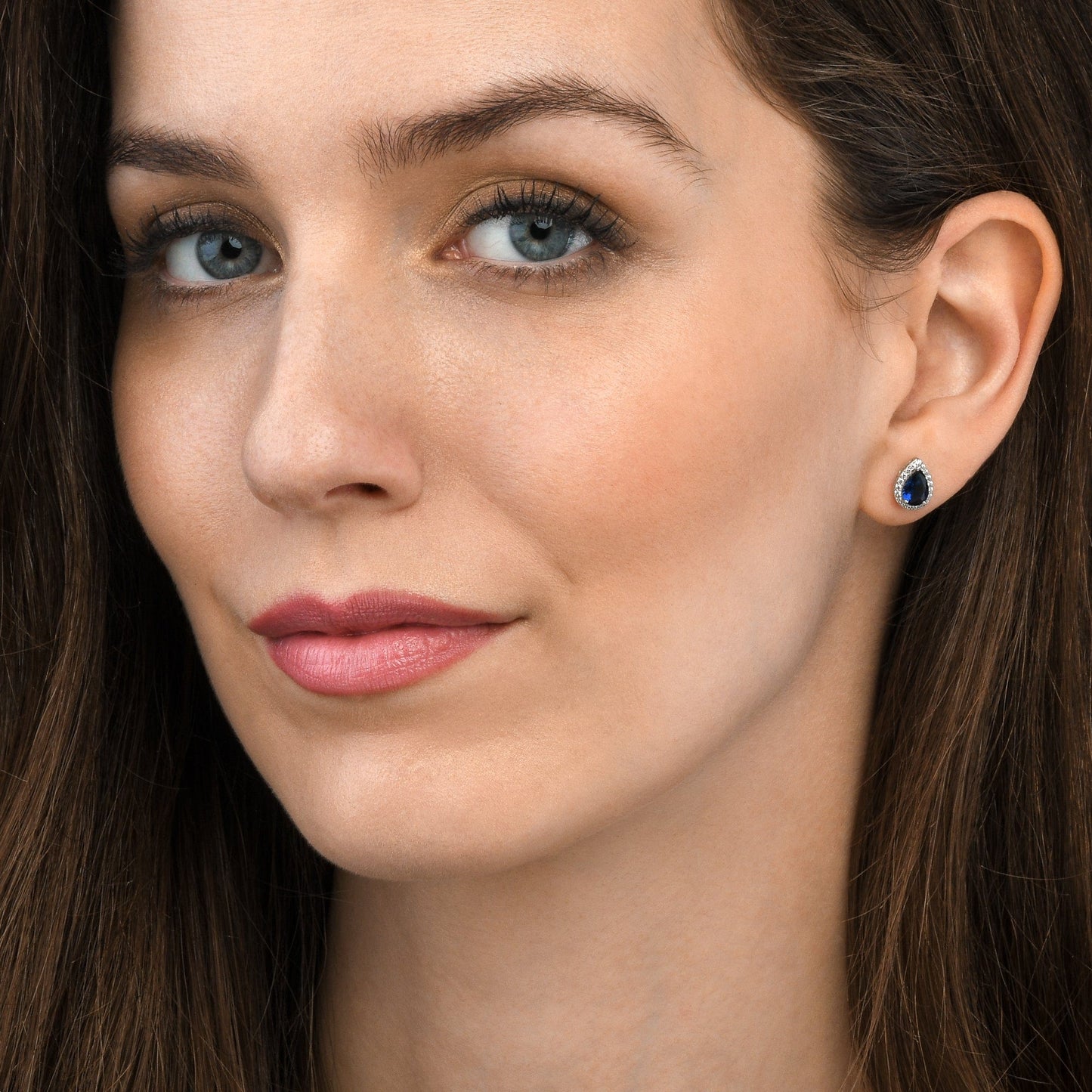 925 Sterling Silver Pear Shaped Blue Halo Stud Earrings For Women
