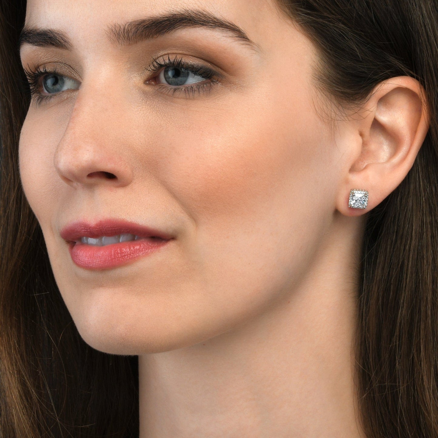 925 Sterling Silver Square Shaped Halo Stud Earrings for Women